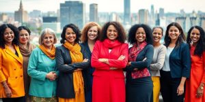 Diverse women standing together, celebrating empowerment and unity.